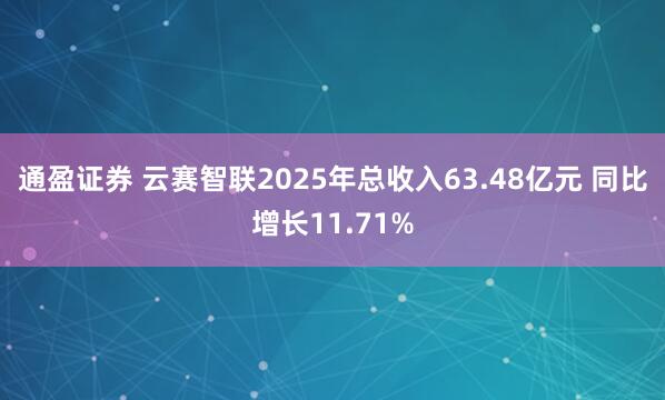通盈证券 云赛智联2025年总收入63.48亿元 同比增长11.71%